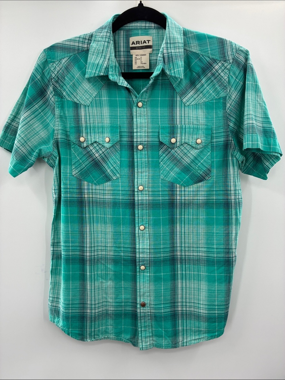 Ariat Teal Plaid Short-Sleeve Western Button-Up Shirt size:Small